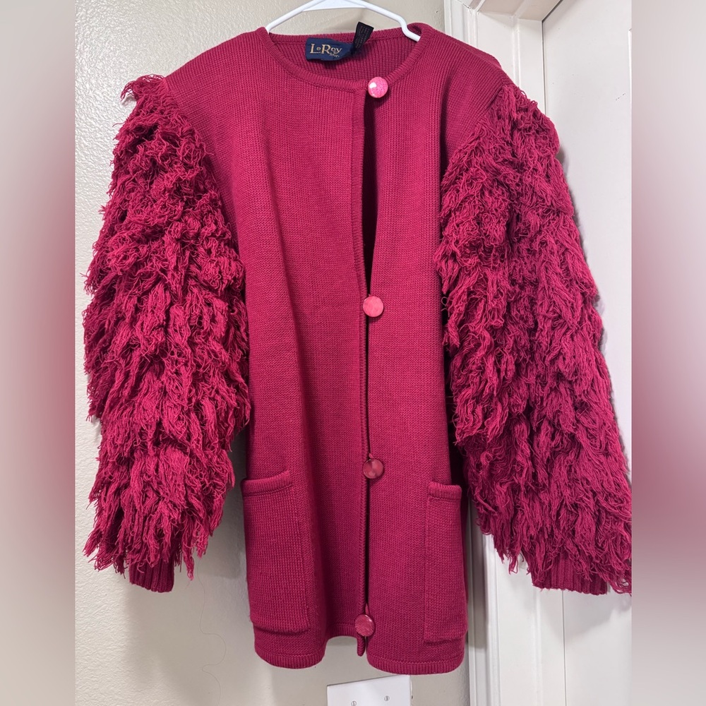 Vintage Women's Pink Textured Sleeve Cardigan